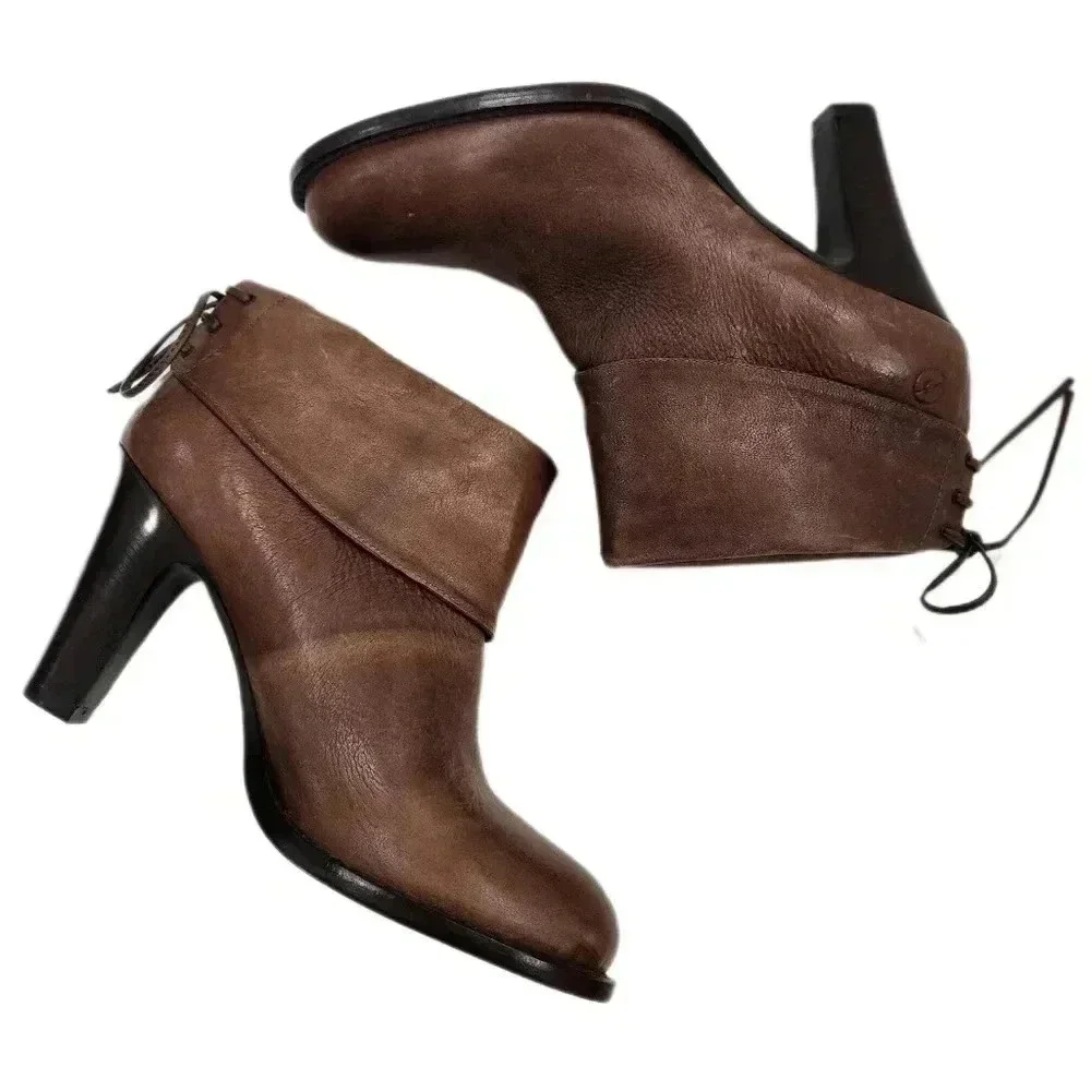 Vintage Bronx Leather Ankle Boots Distressed Brown Euro 41 US Women's 9.5 NWOT